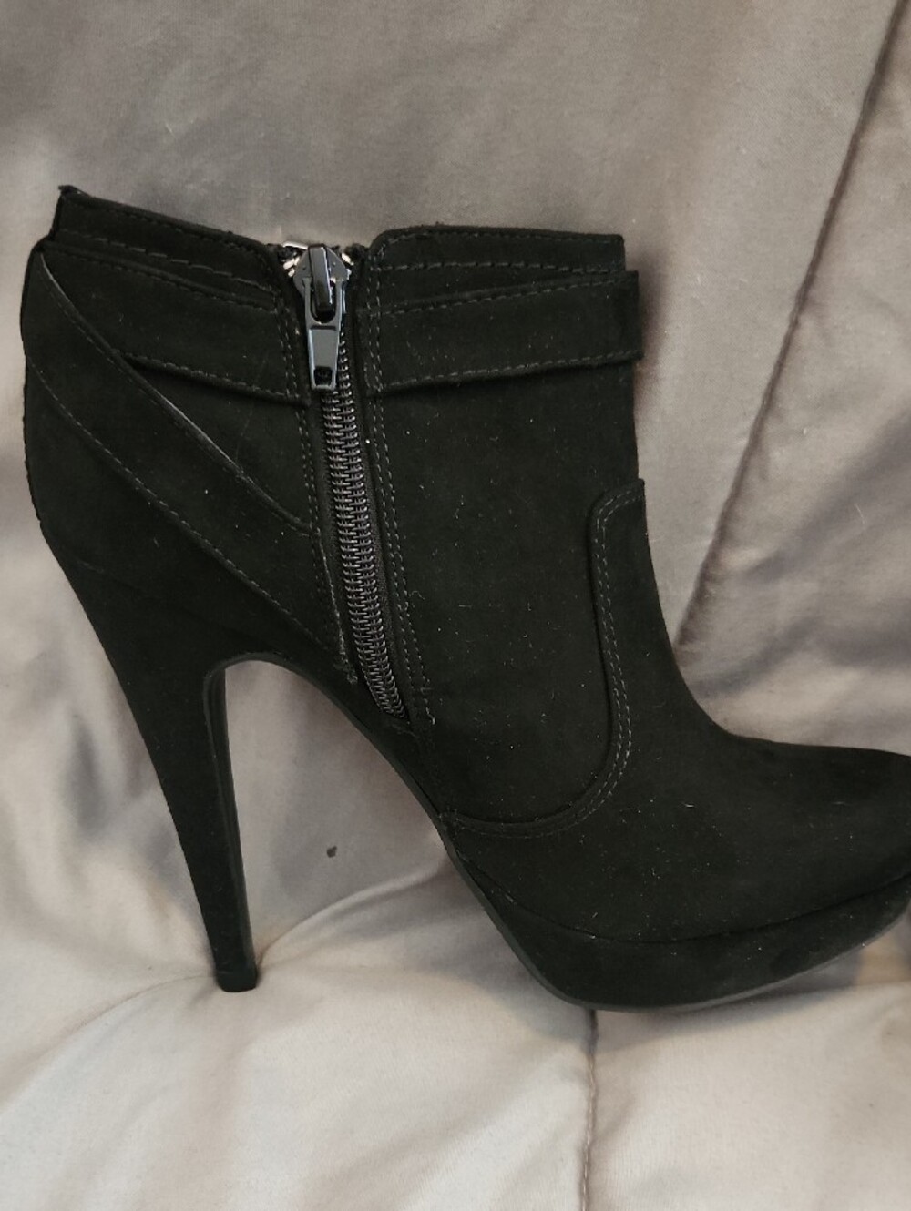 G by Guess Black Suede High-Heel Ankle Boots with Metallic Buckle - Picture 3 of 11
